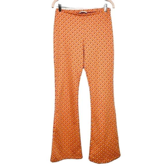 Zara Pants - Zara orange jacquard knit geometric pull on flare pants size large